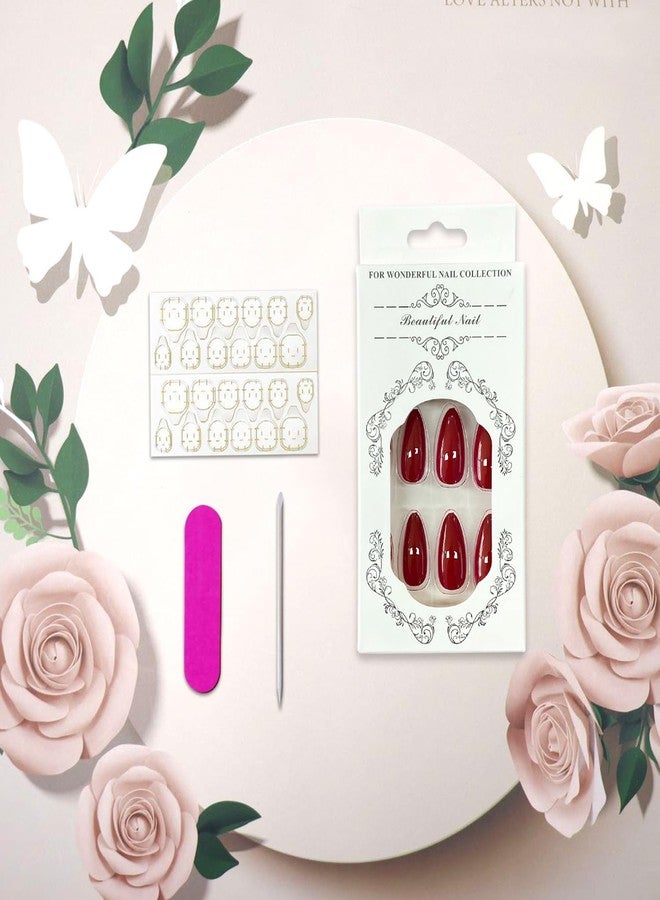 Vopintpy Wine Red Solid Color Almond Acrylic Nails with Glue For Women - Image 5